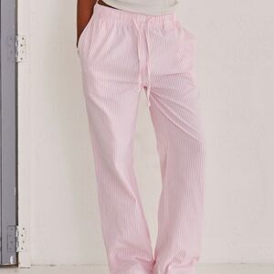 Divided pink white pinstripe striped tie front pants